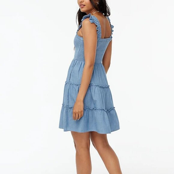 J. Crew Plus Chambray Smocked Cotton Ruffled Skirt Mini Dress Size XXL NWT - Picture 3 of 10
